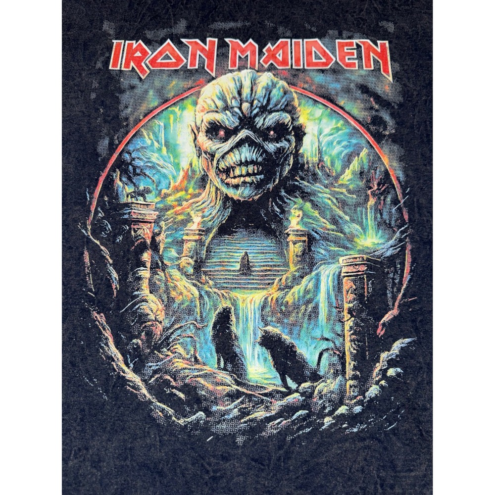 Iron Maiden Graphic TShirt Mens Large Blue Acid Wash Fruit of the Loom HD Cotton